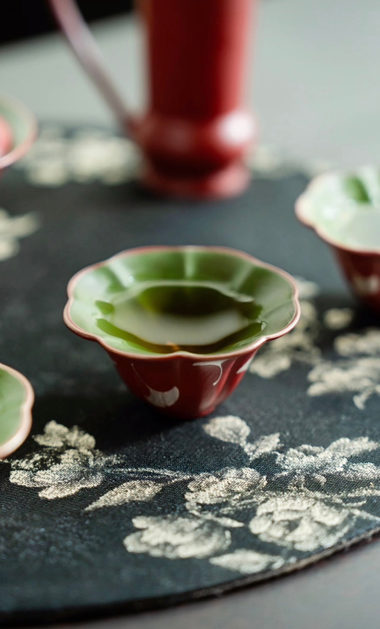 Ginkgo & Cinnabar — Slip-Painted Tea Service for Two, 6-Piece Set
