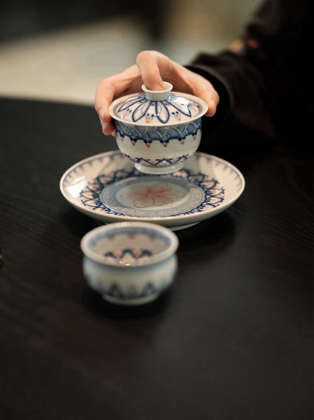 Cinnabar Bloom — Hand-Painted Gaiwan Tea Set