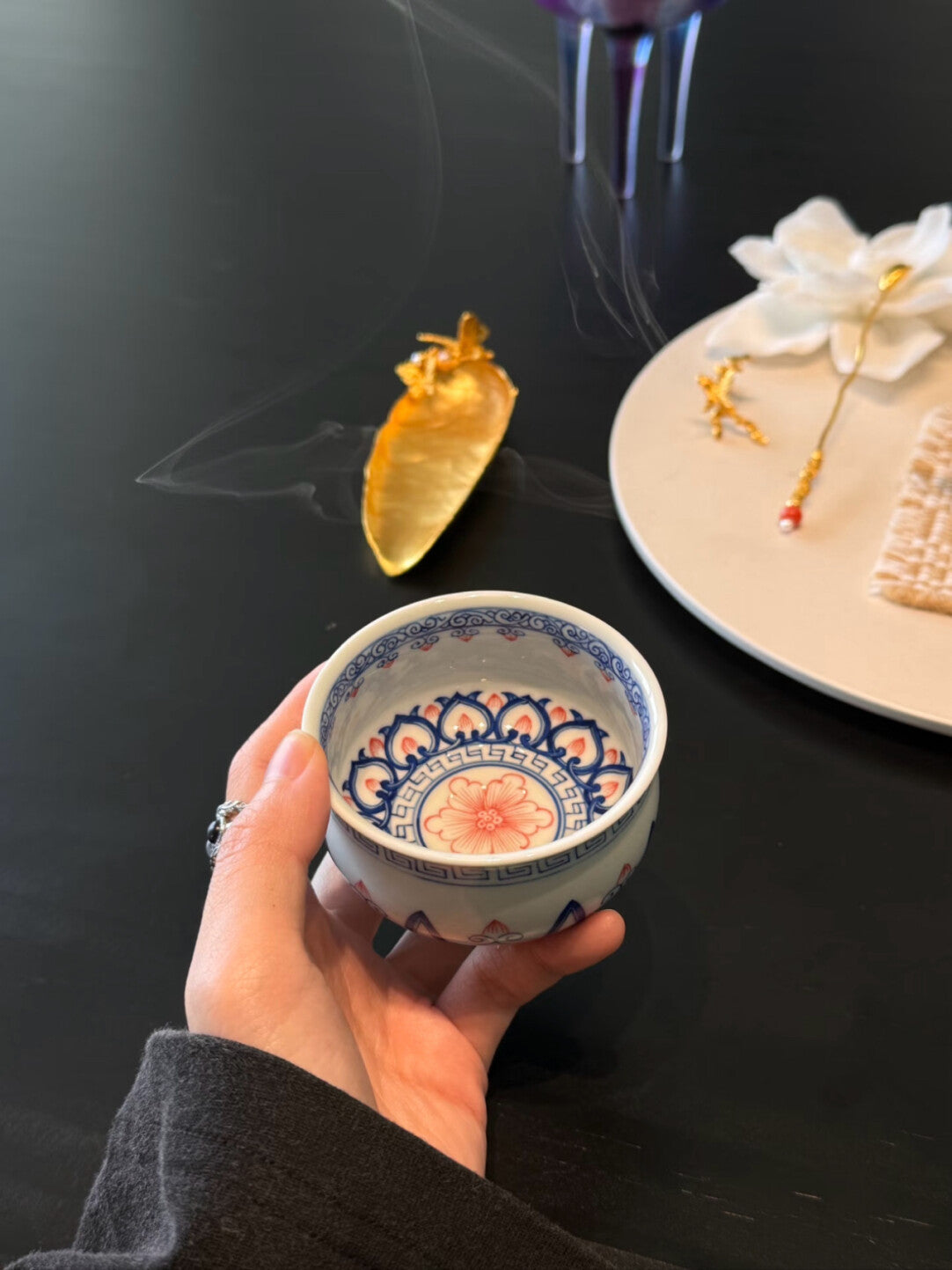 Cinnabar Bloom — Hand-Painted Gaiwan Tea Set