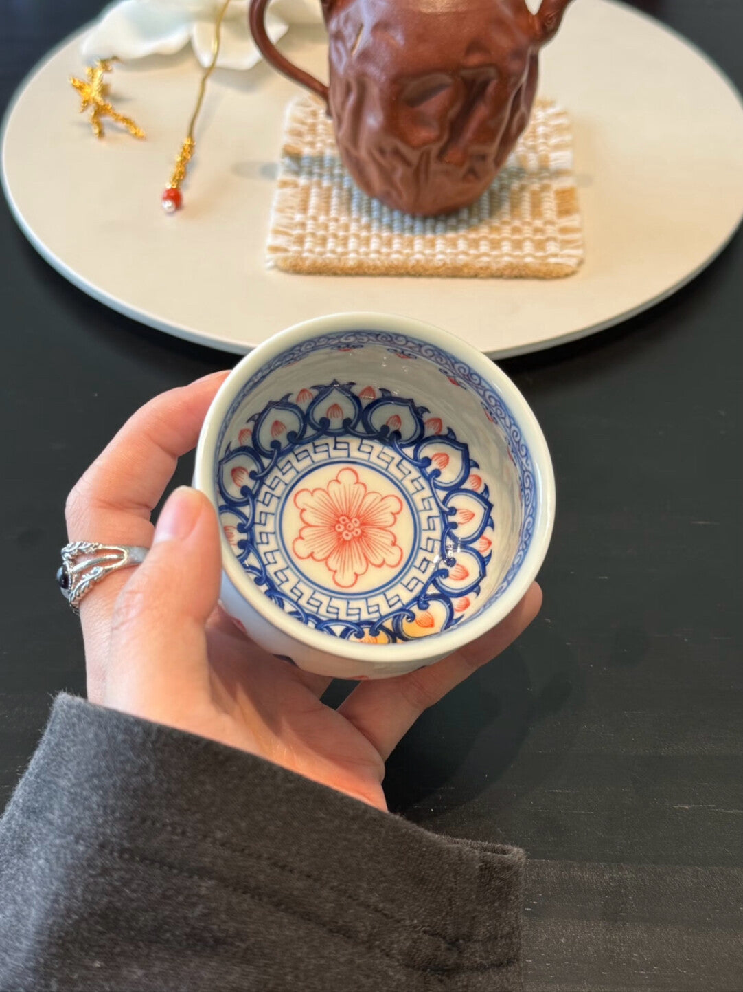 Cinnabar Bloom — Hand-Painted Gaiwan Tea Set