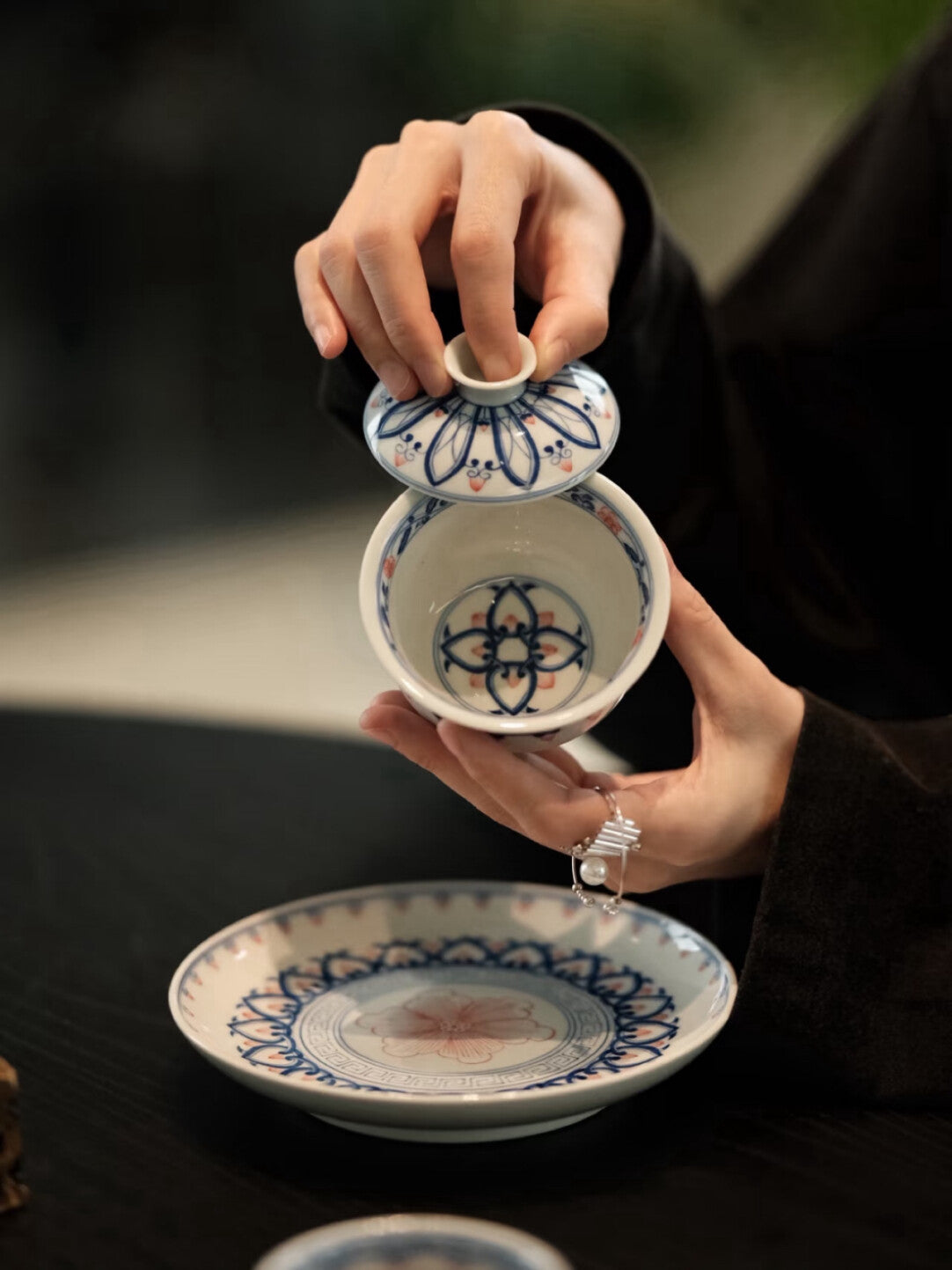 Cinnabar Bloom — Hand-Painted Gaiwan Tea Set