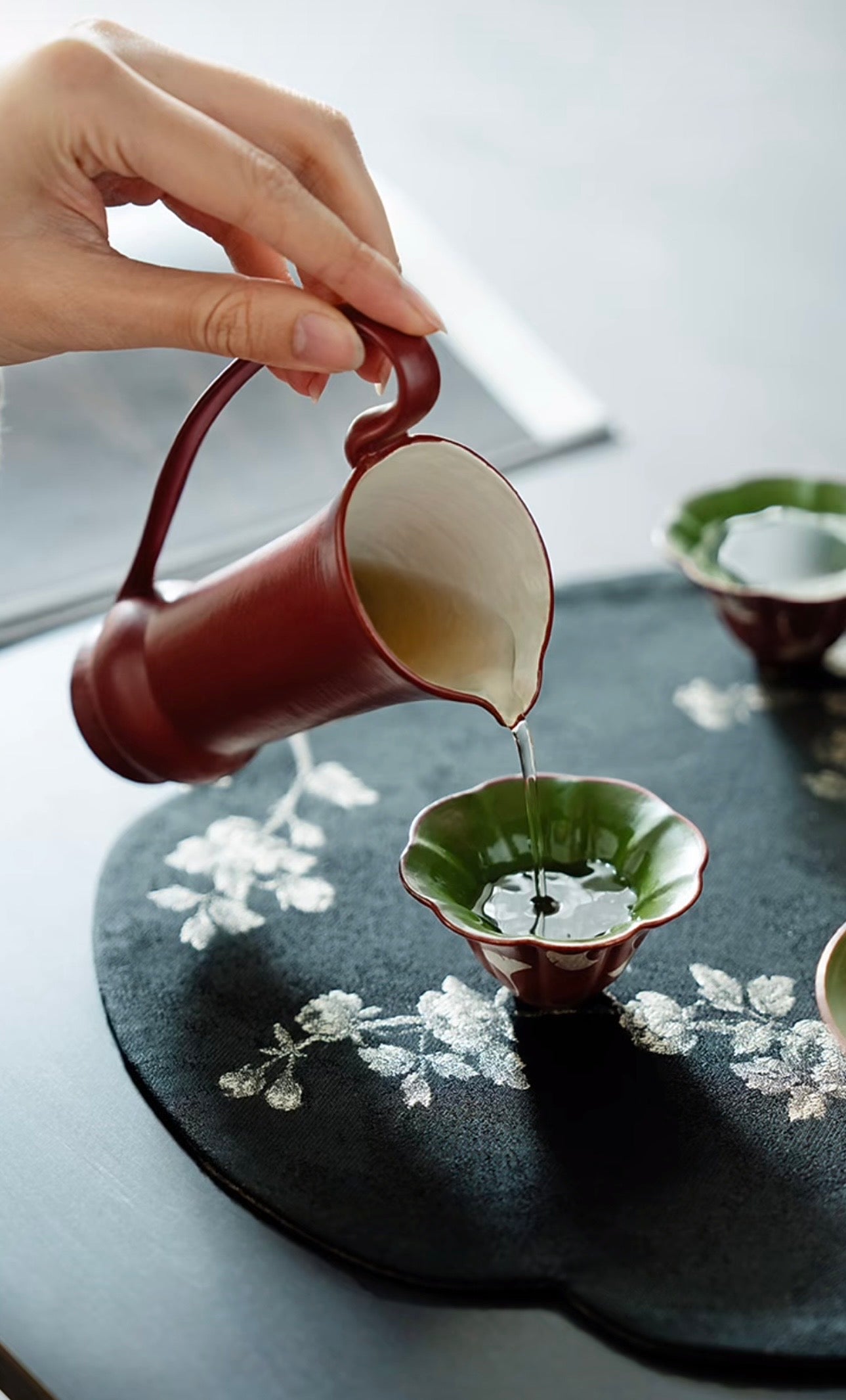 Ginkgo & Cinnabar — Slip-Painted Tea Service for Two, 6-Piece Set