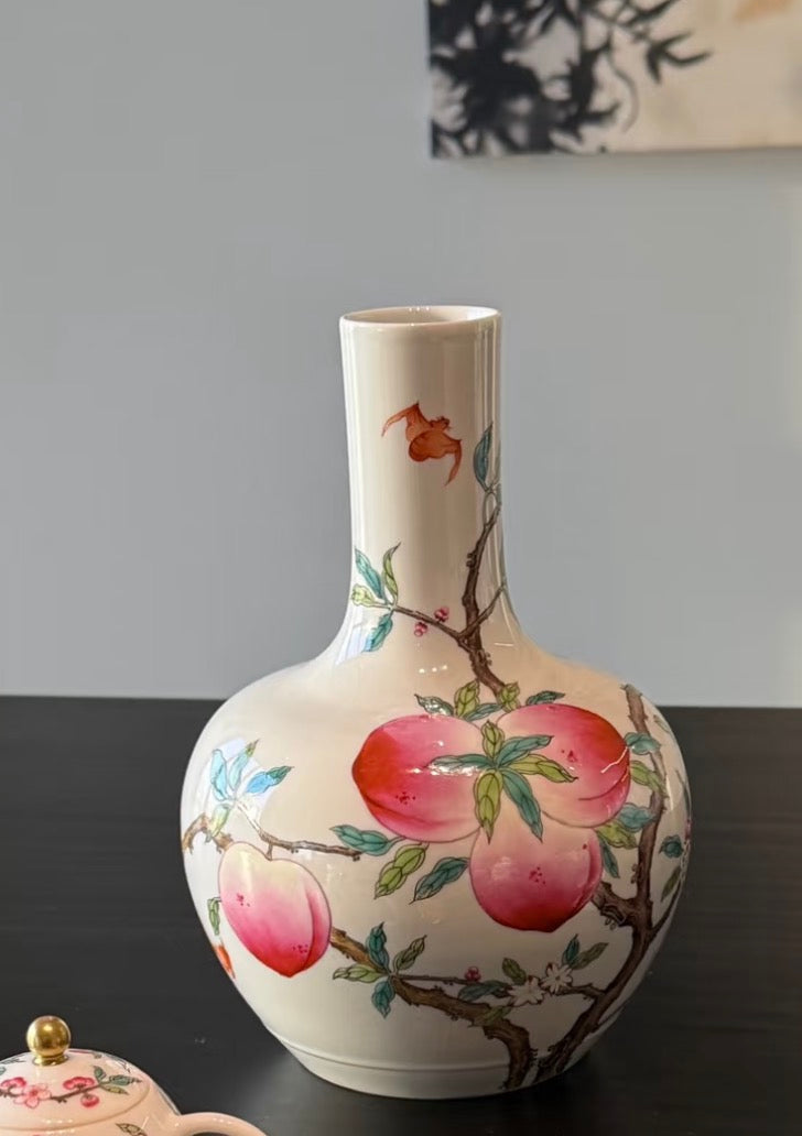 Longevity Peach — Famille-Rose Tianqiu Vase